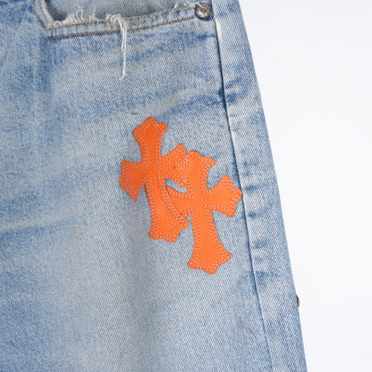 CHROME HEARTS FLOODED ORANGE PATCH LIGHT WASH LEVIS DENIM