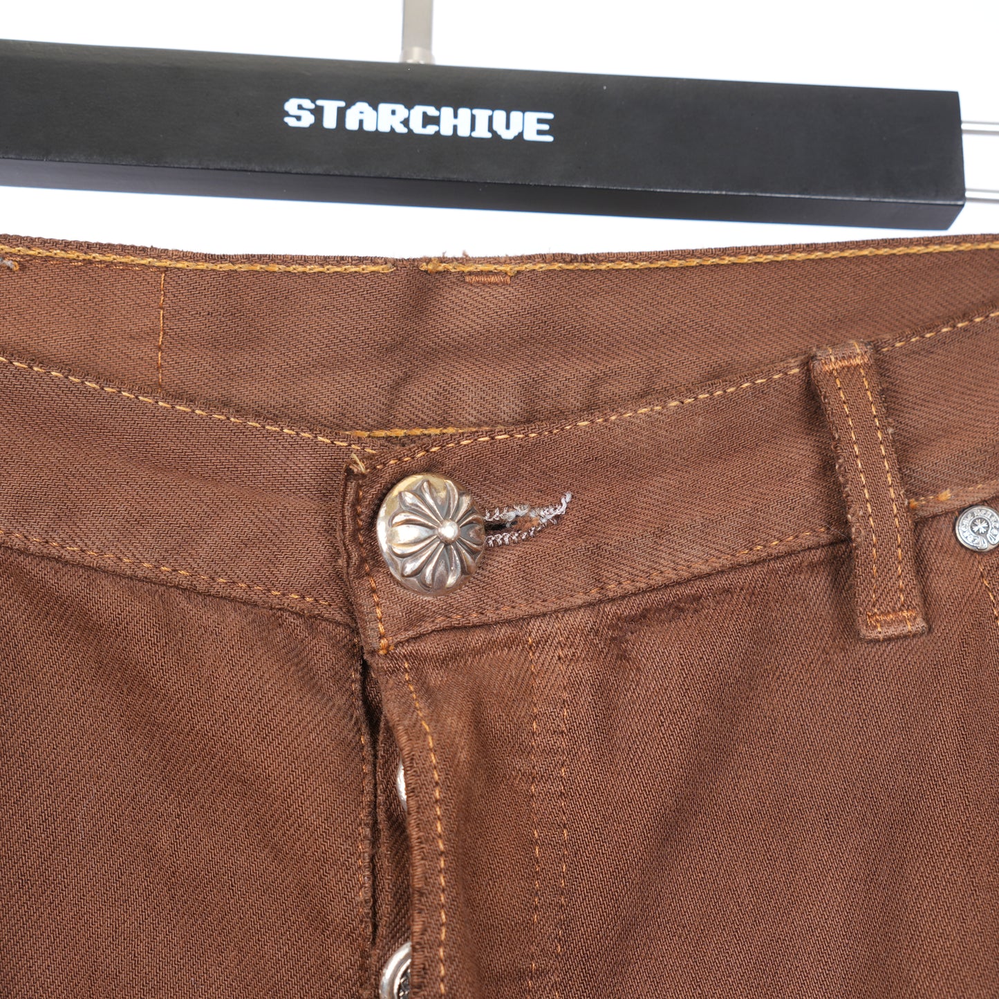 CHROME HEARTS 2021 NYFW BROWN CHEETAH CROSS PATCH JEANS