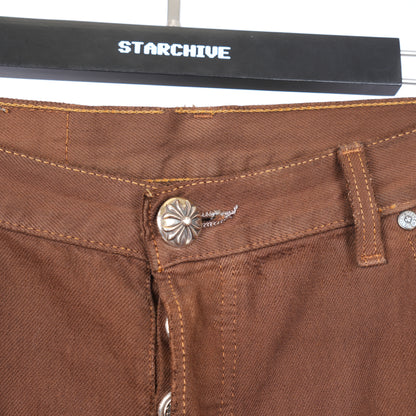 CHROME HEARTS 2021 NYFW BROWN CHEETAH CROSS PATCH JEANS