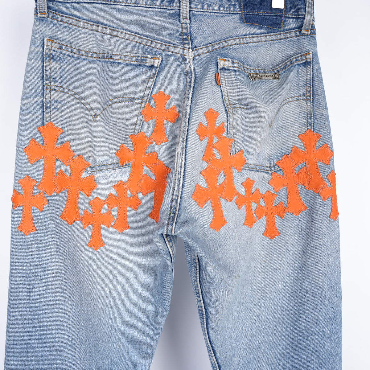 CHROME HEARTS FLOODED ORANGE PATCH LIGHT WASH LEVIS DENIM