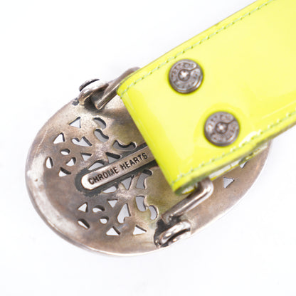 CHROME HEARTS OVAL BELT WITH PATENT LEATHER LIME GREEN STRAP