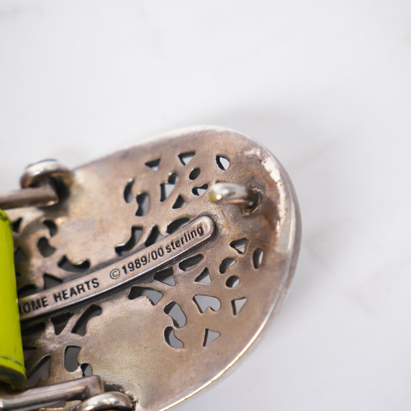 CHROME HEARTS OVAL BELT WITH PATENT LEATHER LIME GREEN STRAP