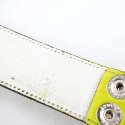 CHROME HEARTS OVAL BELT WITH PATENT LEATHER LIME GREEN STRAP
