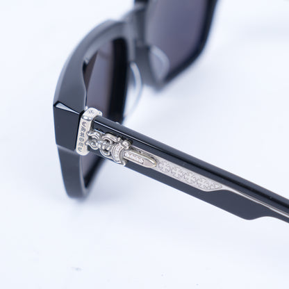 CHROME HEARTS GLOSSY BOX OFFICER SUNGLASSES WITH DIAMOND