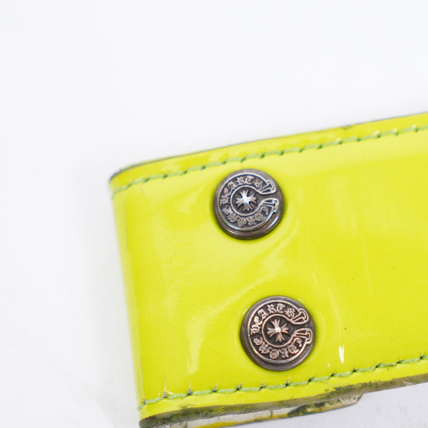 CHROME HEARTS LIME GREEN PATENT LEATHER BELT STRAP