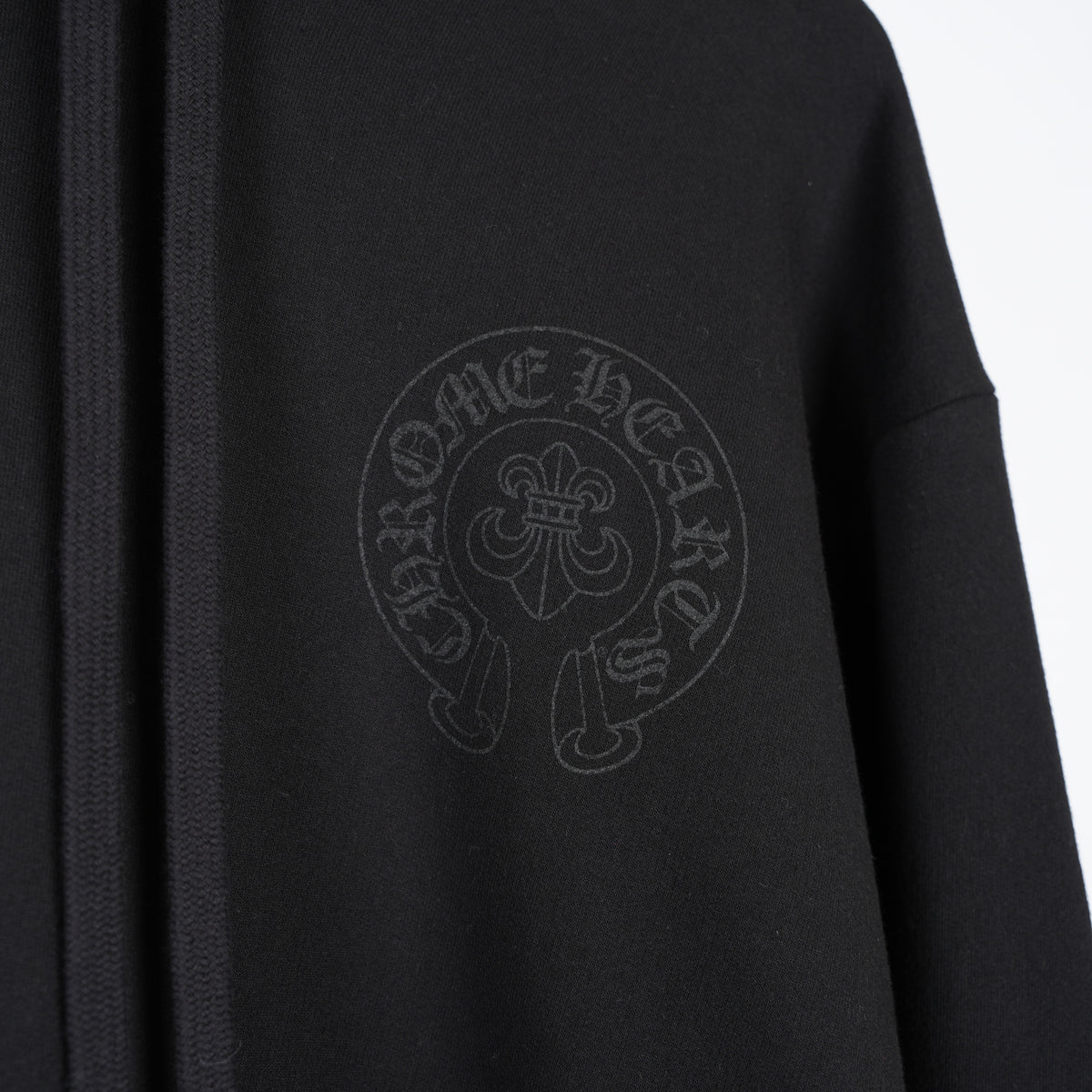 CHROME HEARTS CANNES EXCLUSIVE BLACK ON BLACK FLEUR HORSESHOE HOODIE