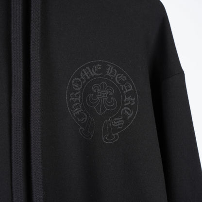 CHROME HEARTS CANNES EXCLUSIVE BLACK ON BLACK FLEUR HORSESHOE HOODIE