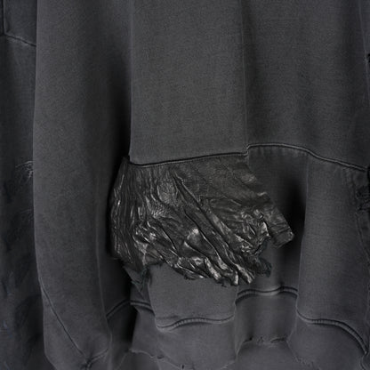 ALEXANDER DIGENOVA BLACK LEATHER SCRAP LOGO PULLOVER HOODIE
