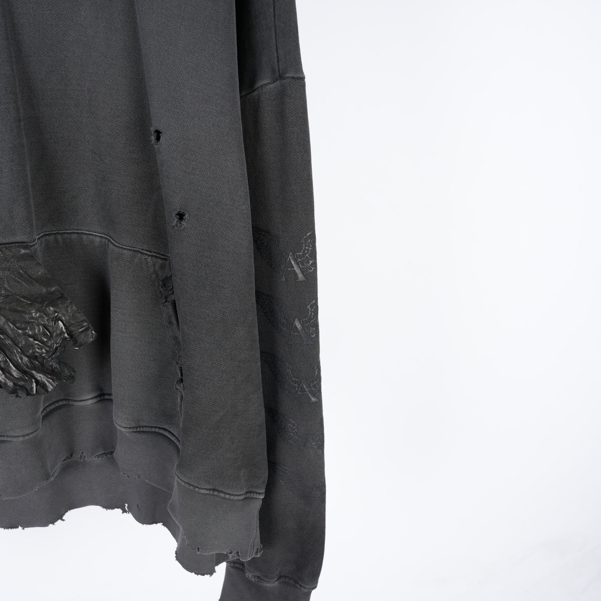 ALEXANDER DIGENOVA BLACK LEATHER SCRAP LOGO PULLOVER HOODIE