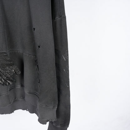 ALEXANDER DIGENOVA BLACK LEATHER SCRAP LOGO PULLOVER HOODIE