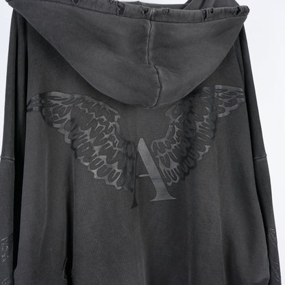 ALEXANDER DIGENOVA BLACK LEATHER SCRAP LOGO PULLOVER HOODIE