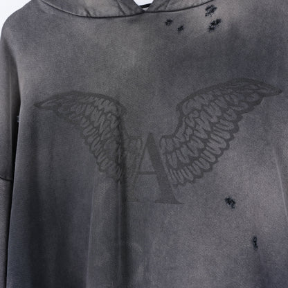 ALEXANDER DIGENOVA BLACK LOGO DISTRESSED PULLOVER HOODIE