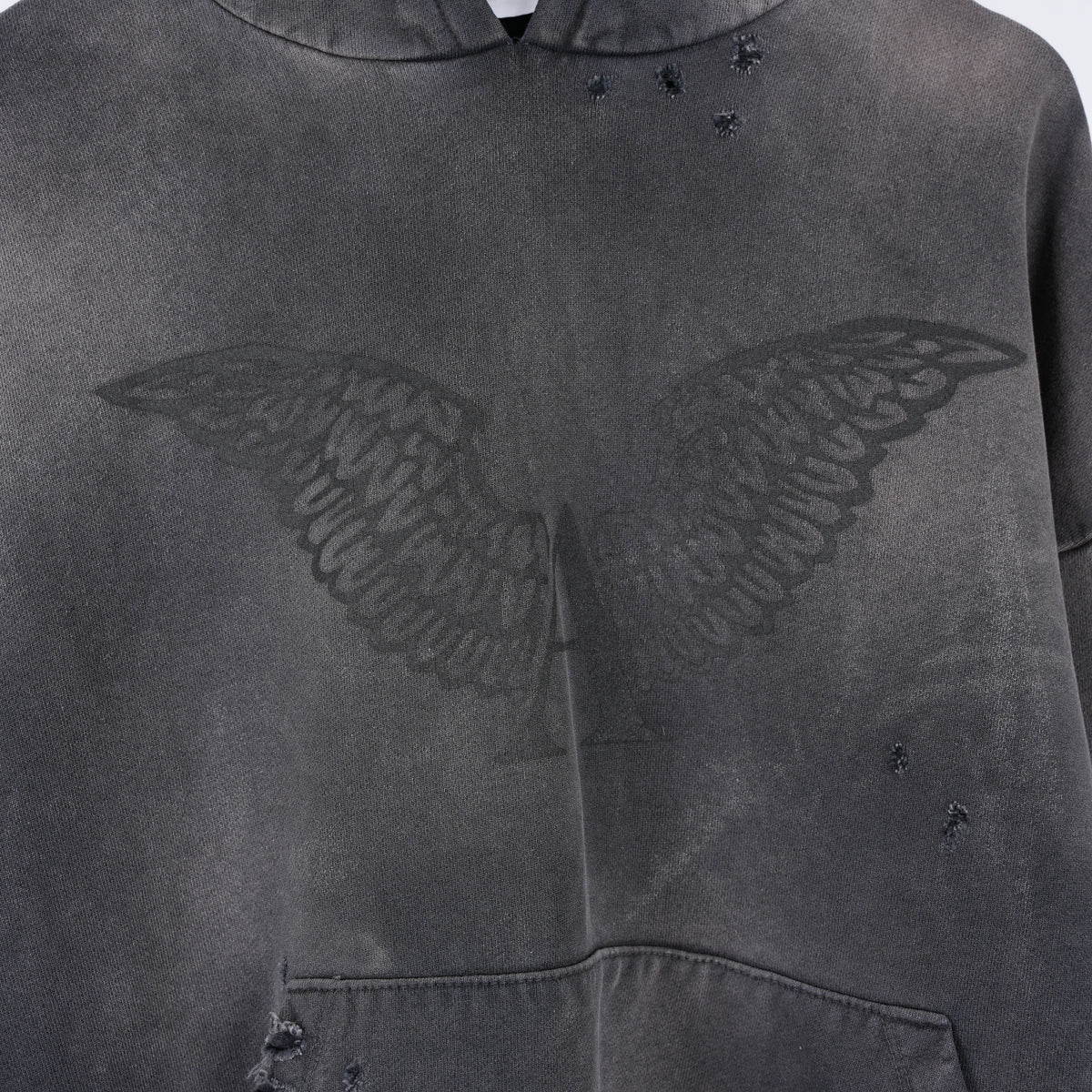 ALEXANDER DIGENOVA BLACK LOGO DISTRESSED PULLOVER HOODIE