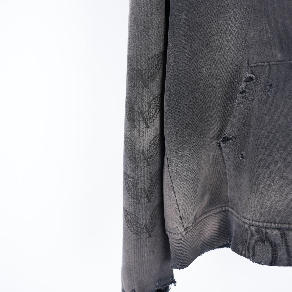 ALEXANDER DIGENOVA BLACK LOGO DISTRESSED PULLOVER HOODIE