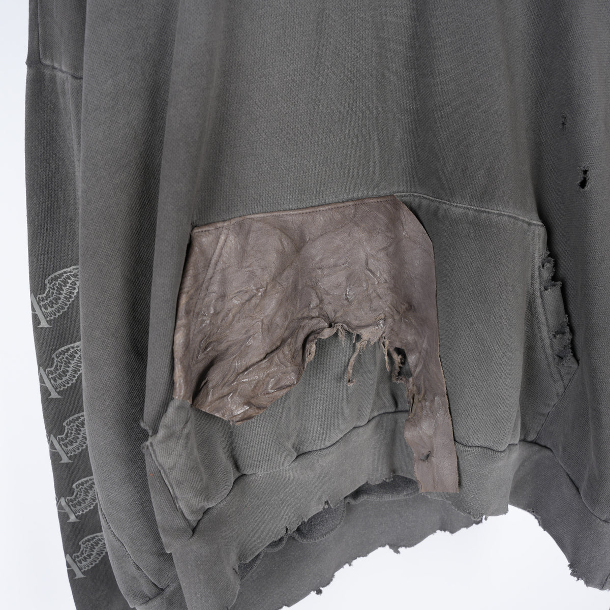 ALEXANDER DIGENOVA GREY LEATHER SCRAP LOGO PULLOVER HOODIE