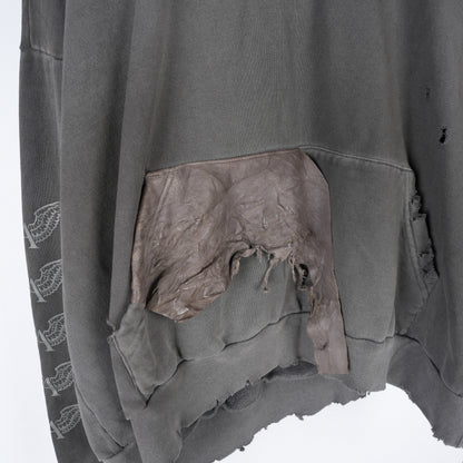 ALEXANDER DIGENOVA GREY LEATHER SCRAP LOGO PULLOVER HOODIE