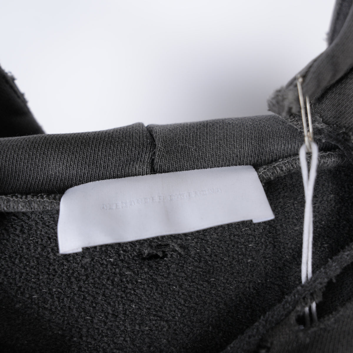 ALEXANDER DIGENOVA GREY LEATHER SCRAP LOGO PULLOVER HOODIE