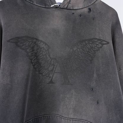 ALEXANDER DIGENOVA BLACK LOGO DISTRESSED PULLOVER HOODIE