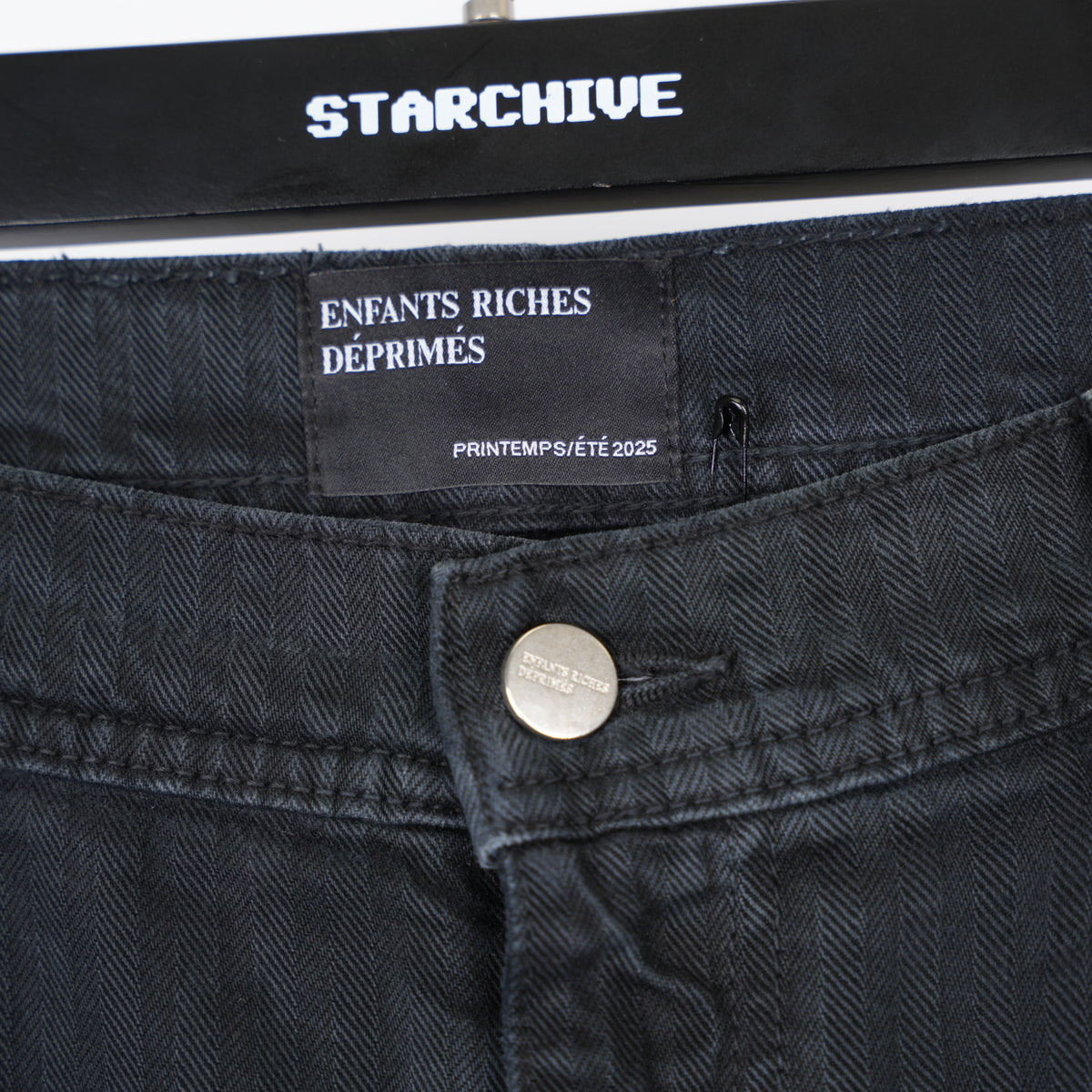 ENFANTS RICHES DÉPRIMÉS ERD BLACK HERRINGBONE THRASHED DOUBLEKNEE PANTS