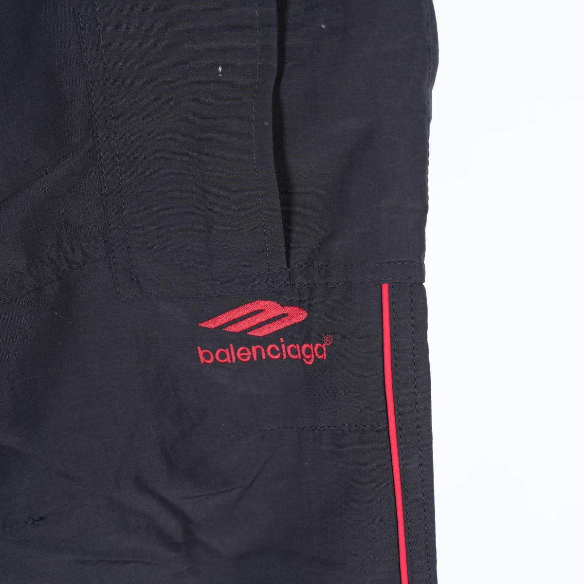 BALENCIAGA RED LINED NYLON CARGO TRACK PANTS