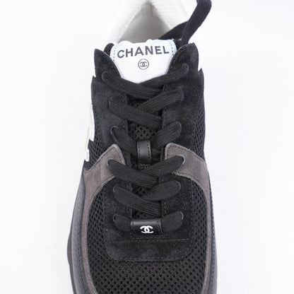 Chanel White Mesh Suede Calfskin Men's CC Trainer Sneakers