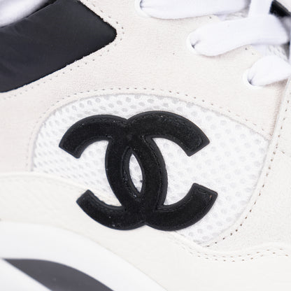 Chanel White Mesh Suede Calfskin Men's CC Trainer Sneakers