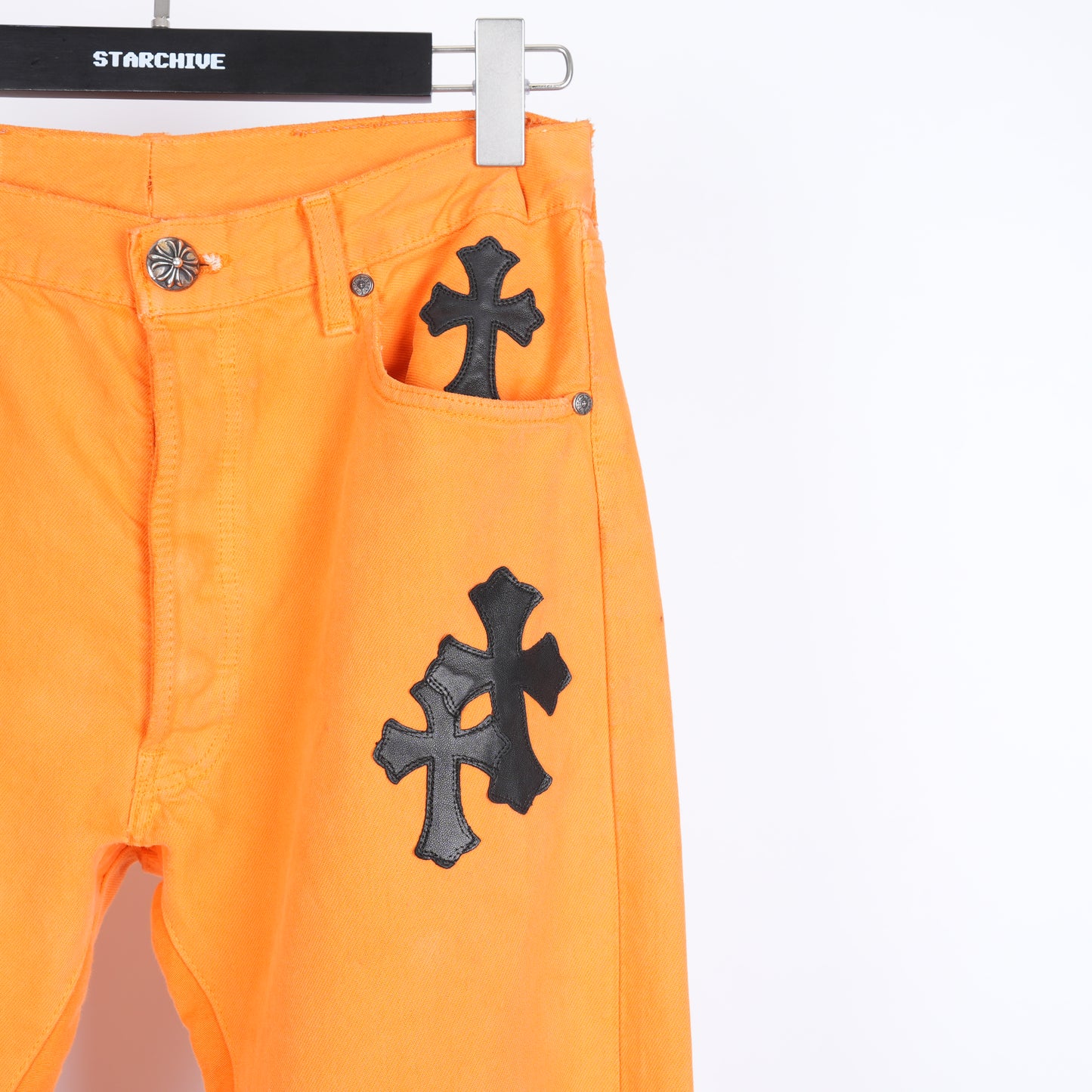 CHROME HEARTS VIRGIL ABLOH ORANGE/BLACK PATCH LEVI'S DENIM PANTS