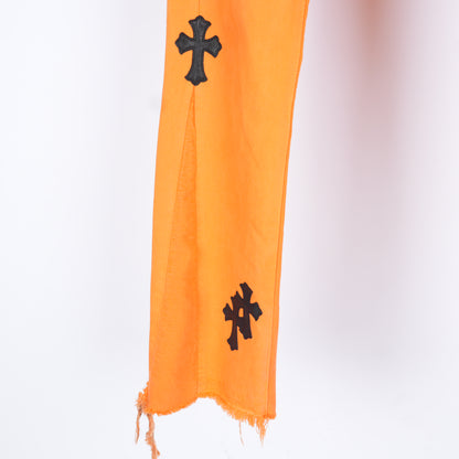 CHROME HEARTS VIRGIL ABLOH ORANGE/BLACK PATCH LEVI'S DENIM PANTS