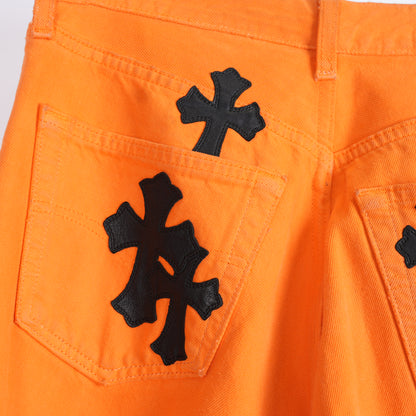 CHROME HEARTS VIRGIL ABLOH ORANGE/BLACK PATCH LEVI'S DENIM PANTS
