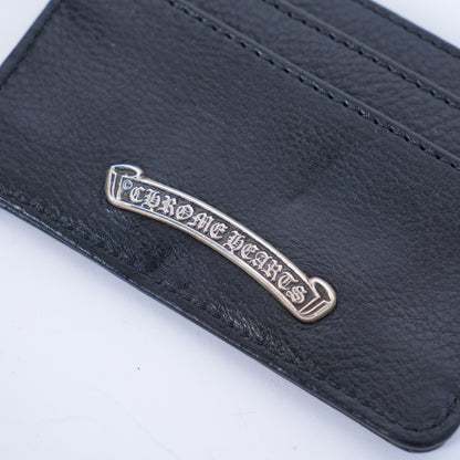 BLACK CHROME HEARTS LEATHER SCROLL CARD HOLDER