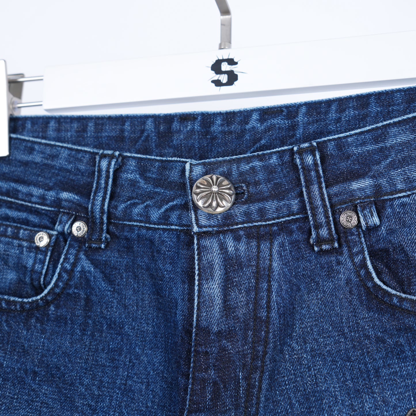 CHROME HEARTS BLACK PATCH DENIM SHORTS