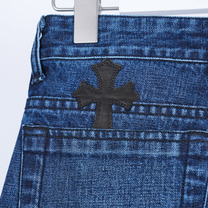 CHROME HEARTS BLACK PATCH DENIM SHORTS