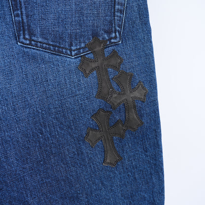 CHROME HEARTS BLACK PATCH DENIM SHORTS