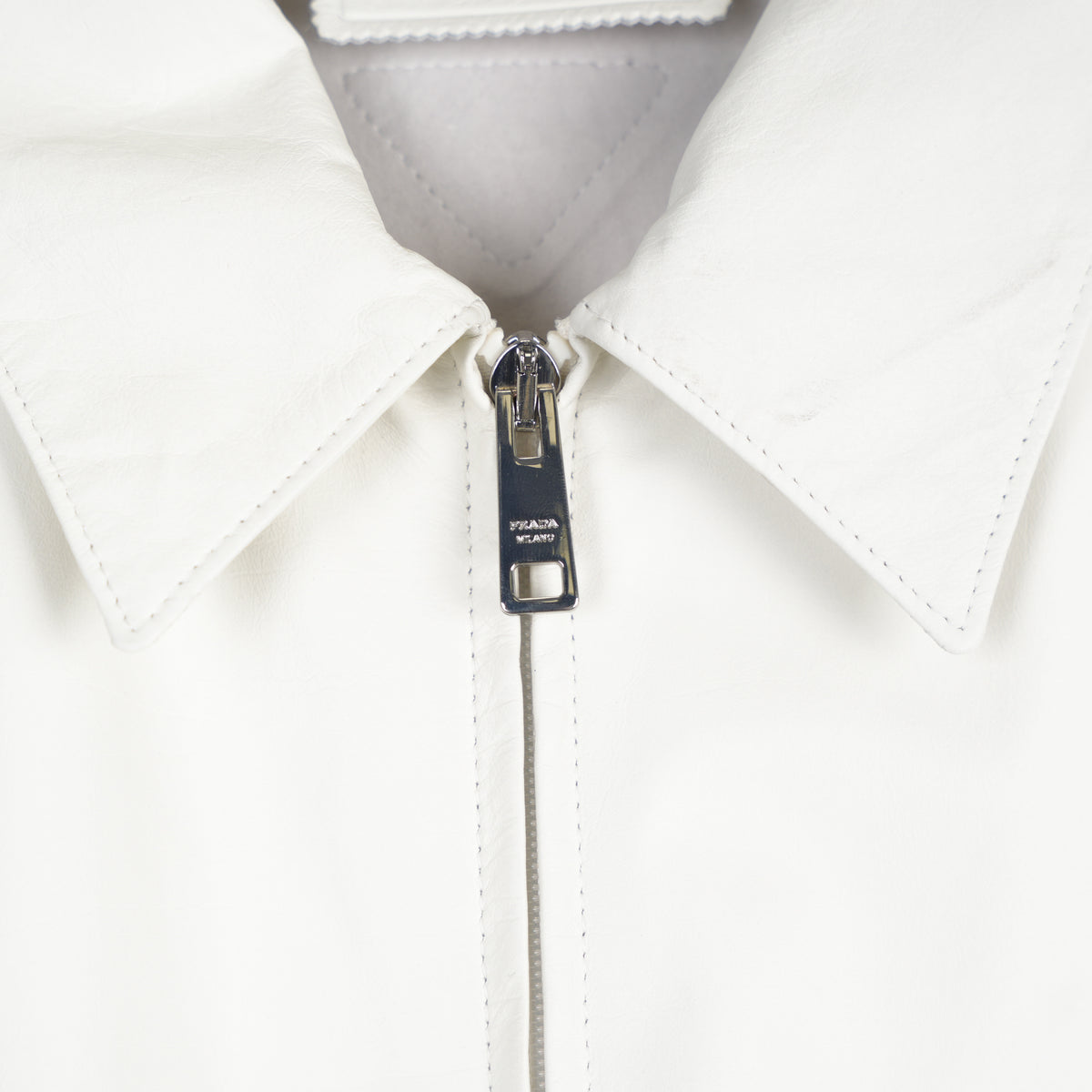 PRADA FULL CALFSKIN WHITE LEATHER JACKET 2023