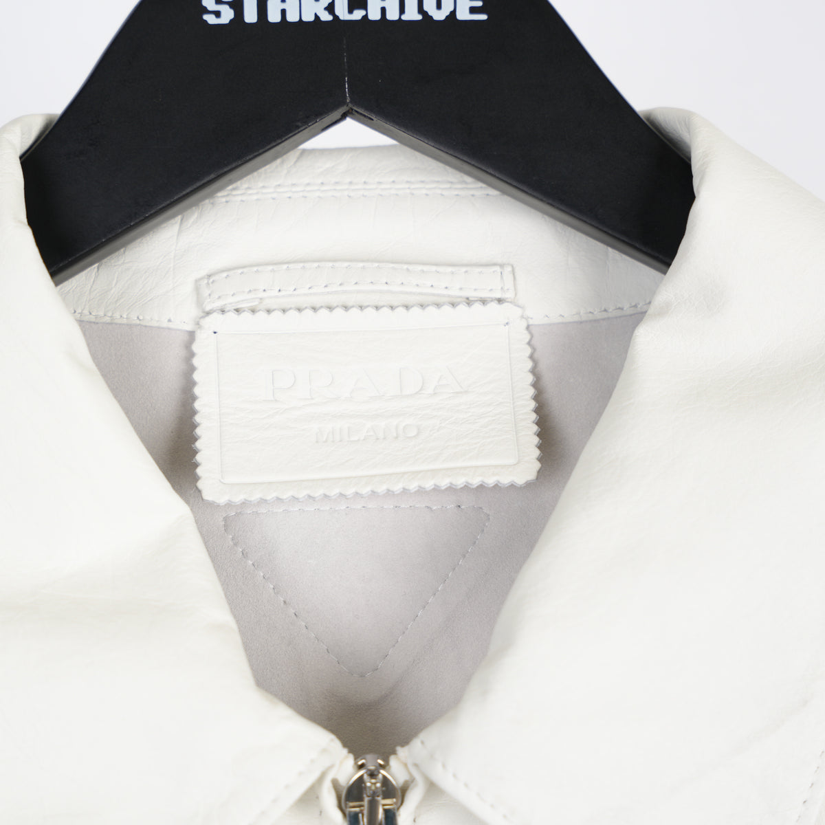 PRADA FULL CALFSKIN WHITE LEATHER JACKET 2023