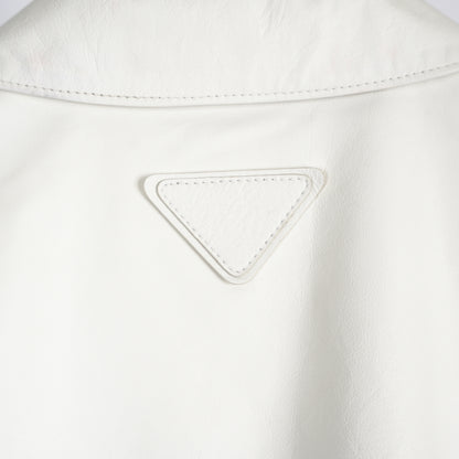 PRADA FULL CALFSKIN WHITE LEATHER JACKET 2023