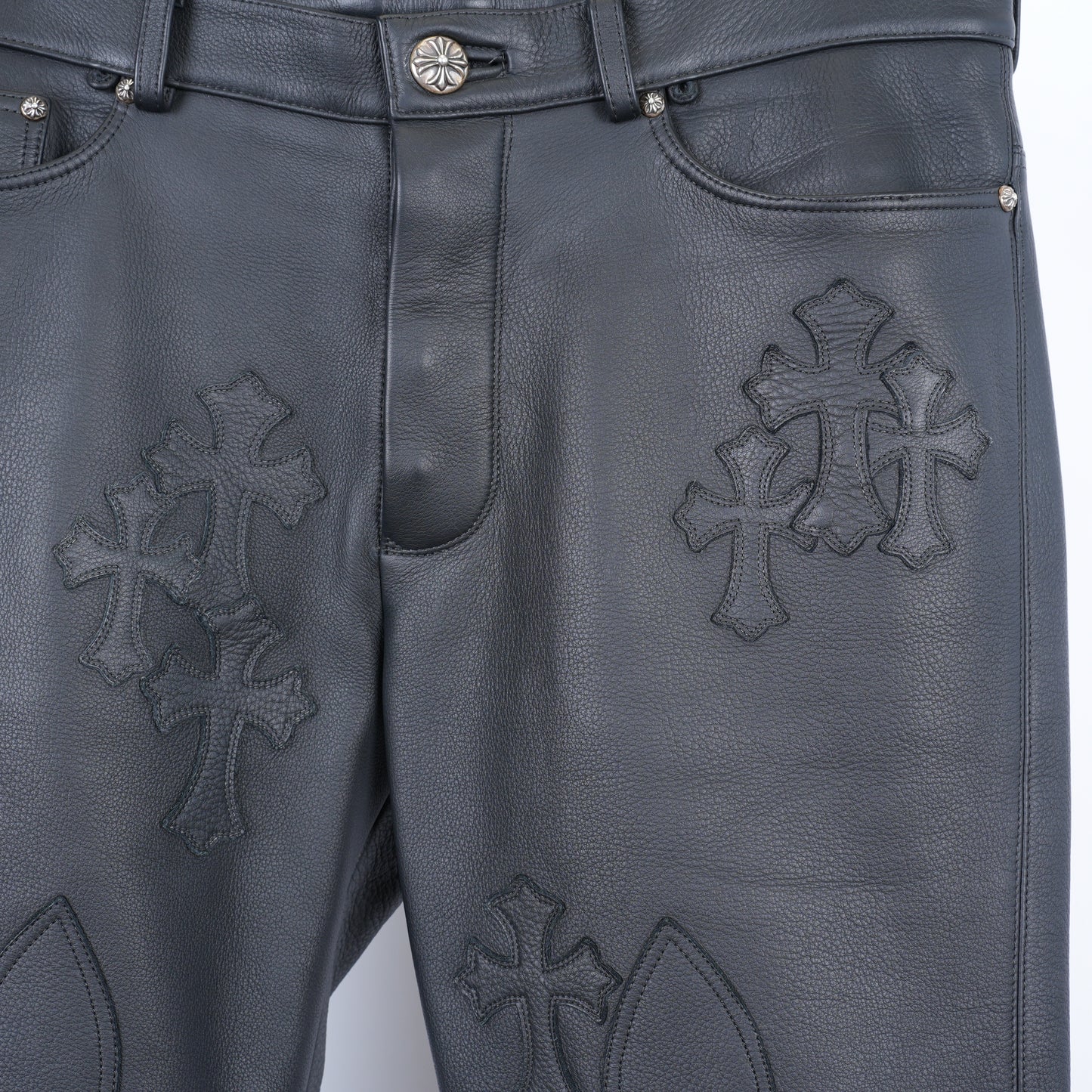 Chrome Hearts Leather Fleur Knee Patch Pants