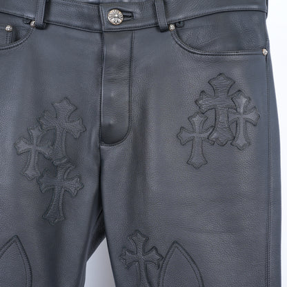 Chrome Hearts Leather Fleur Knee Patch Pants