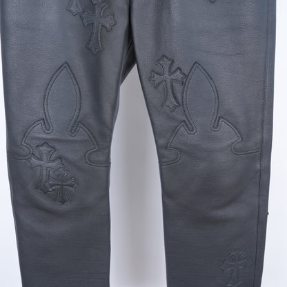 Chrome Hearts Leather Fleur Knee Patch Pants