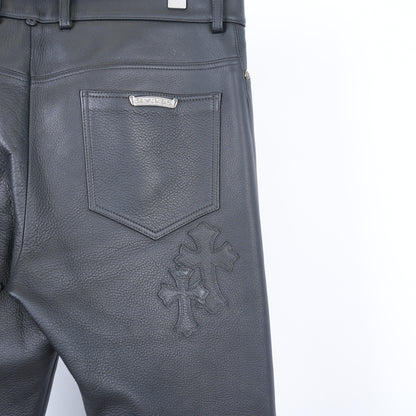 Chrome Hearts Leather Fleur Knee Patch Pants