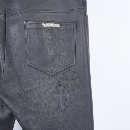 Chrome Hearts Leather Fleur Knee Patch Pants