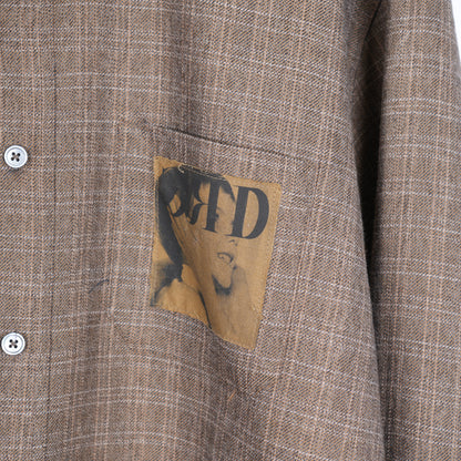 ERD BROWN ASSEMBLAGE FRAYED HEM FLANNEL