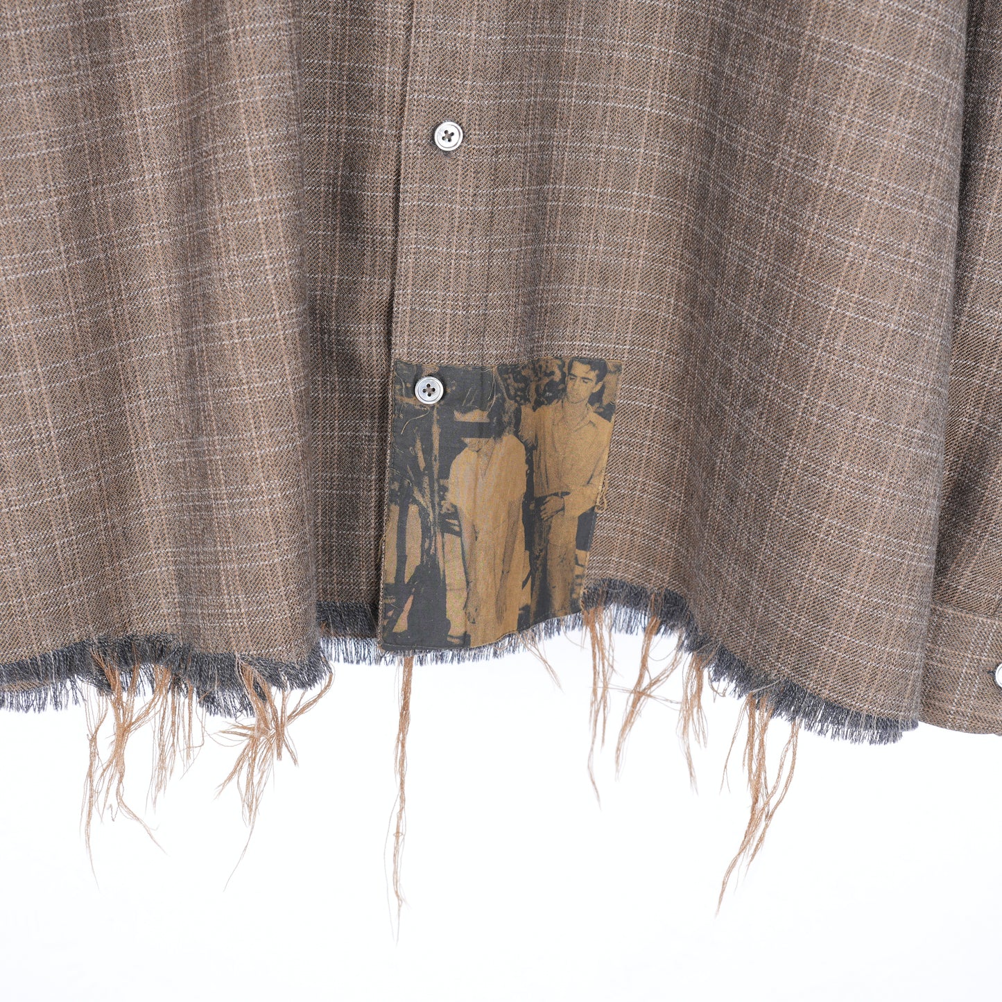 ERD BROWN ASSEMBLAGE FRAYED HEM FLANNEL