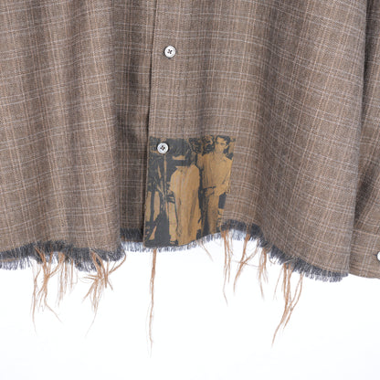 ERD BROWN ASSEMBLAGE FRAYED HEM FLANNEL