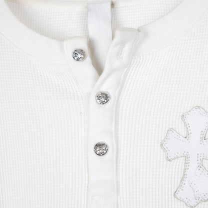 CHROME HEARTS WHITE CROSS PATCH HENLEY THERMAL LONG SLEEVE