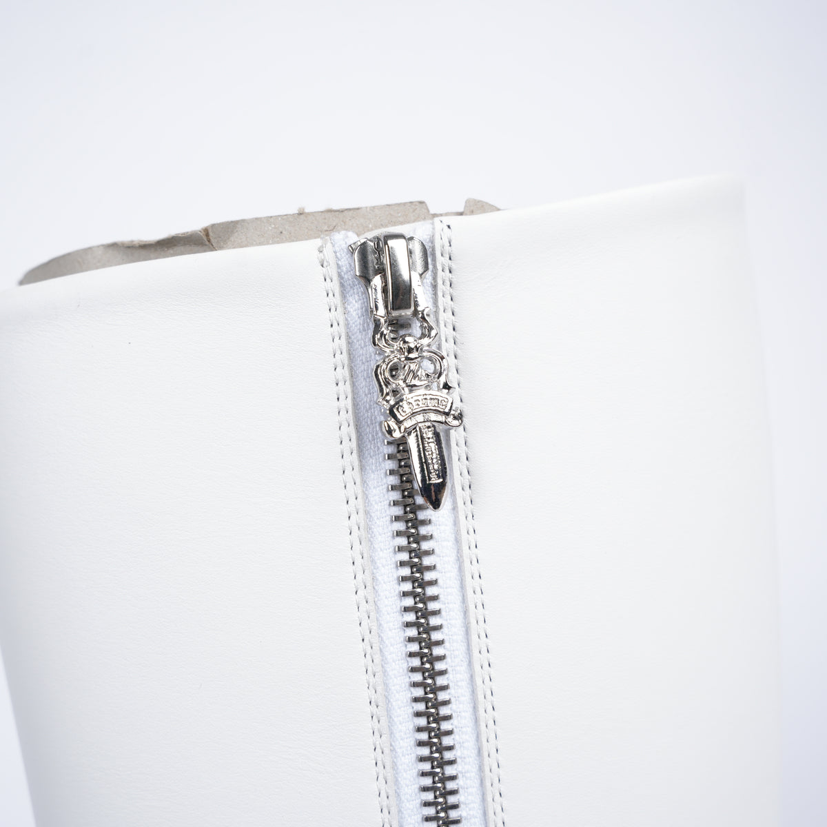 CHROME HEARTS WHITE SUGAR JONES RHODIUM PLATED LEATHER HIGH HEELS