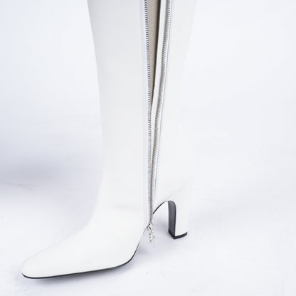 CHROME HEARTS WHITE SUGAR JONES RHODIUM PLATED LEATHER HIGH HEELS