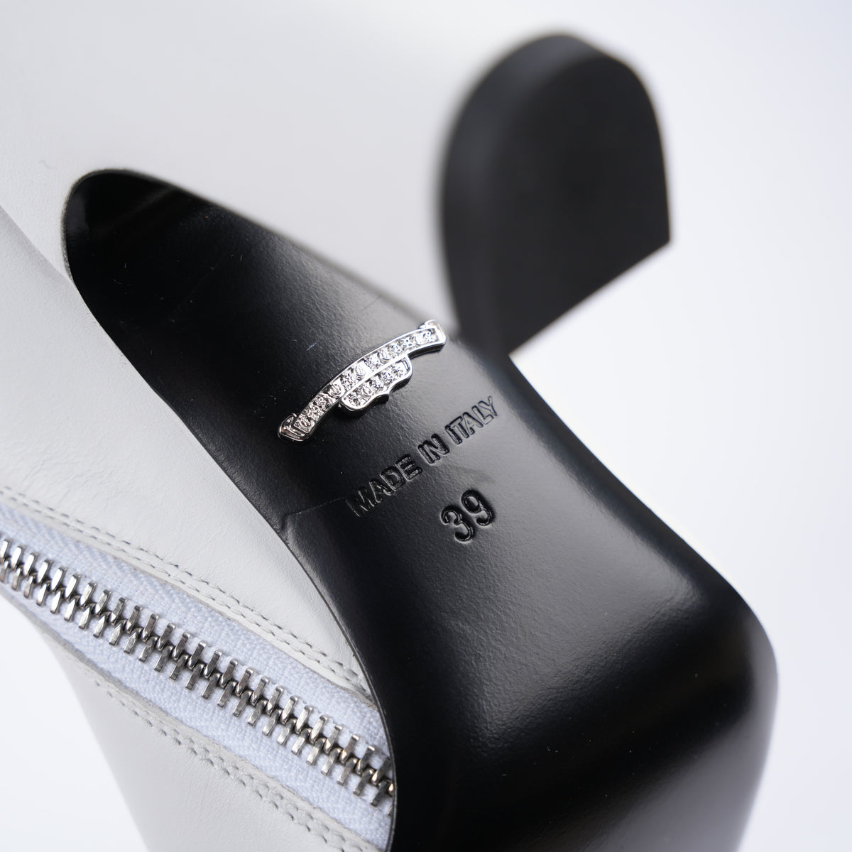 CHROME HEARTS WHITE SUGAR JONES RHODIUM PLATED LEATHER HIGH HEELS