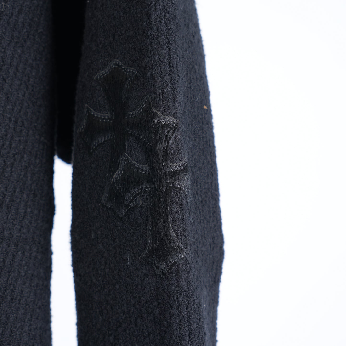 CHROME HEARTS PONY HAIR BLACK MOCKNECK PATCH SWEATER