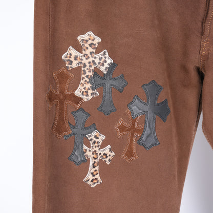 CHROME HEARTS BROWN NYFW CHEETAH PATCH JEANS